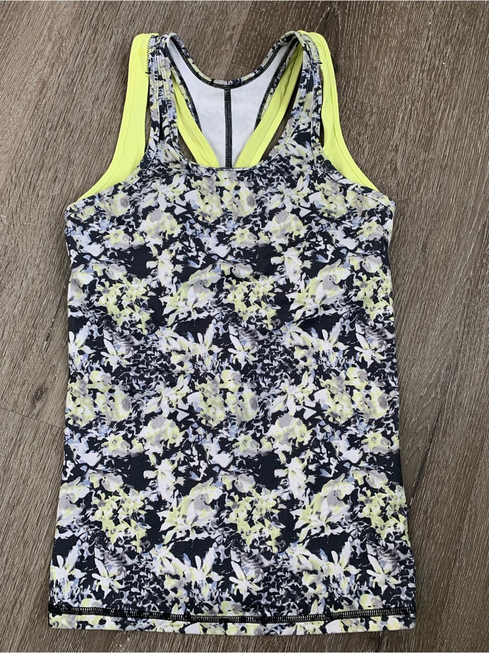 lululemon athletica Neon Yellow and Black Floral Racerback Tank Size 4